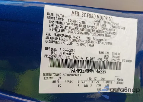 2009 Ford Focus Se z USA, uszkodzony, nr VIN 1FAHP35N09W146239